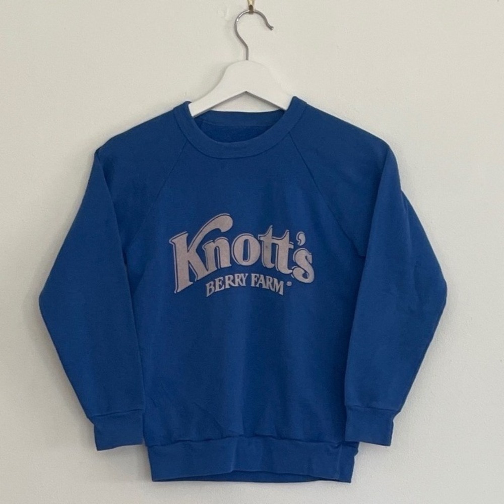 Vintage Knott's Berry Farm Sweatshirt Royal Blue Raglan Graphic Pullover 80s 90s